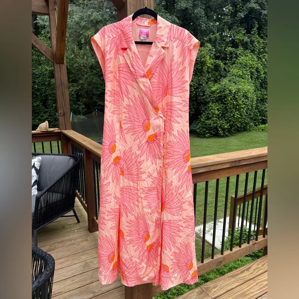 kate spade Peach and Coral Floral Wrap Midi Dress - Picture 5 of 10